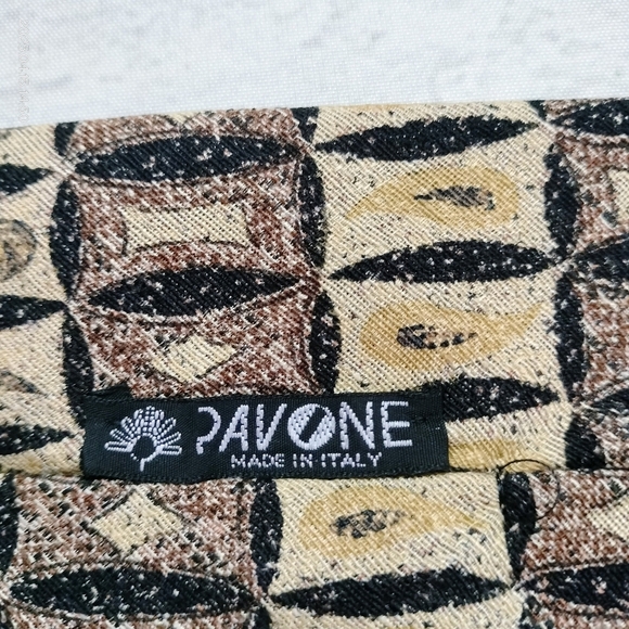 Pavone  Silk Necktie Patterned Brown Black Gold Abstract Woven Tie Hand Made - Picture 6 of 10